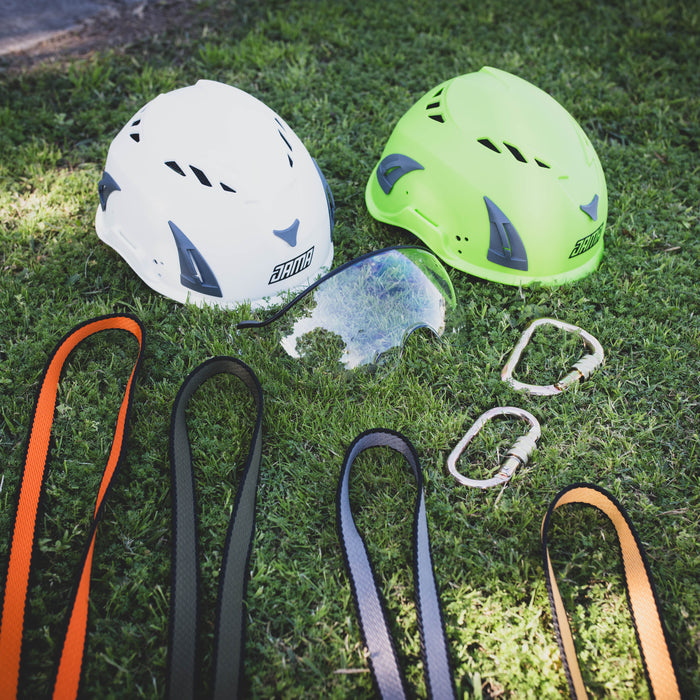JAMA Safety Helmet and matching visor worn by an arborist during tree work