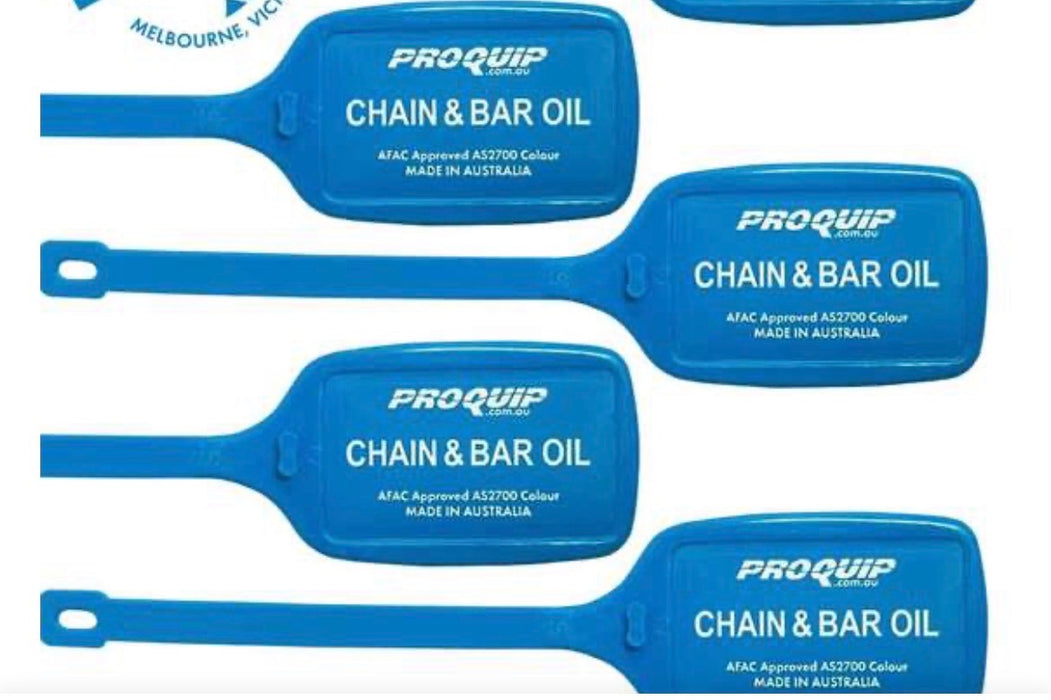 Tag Fuel Can Identification Tag ''Chain & Bar Oil'' Blue