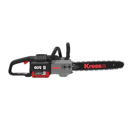 Side view of the Kress KC300.9 chainsaw showing the guide bar and chain tensioning nuts